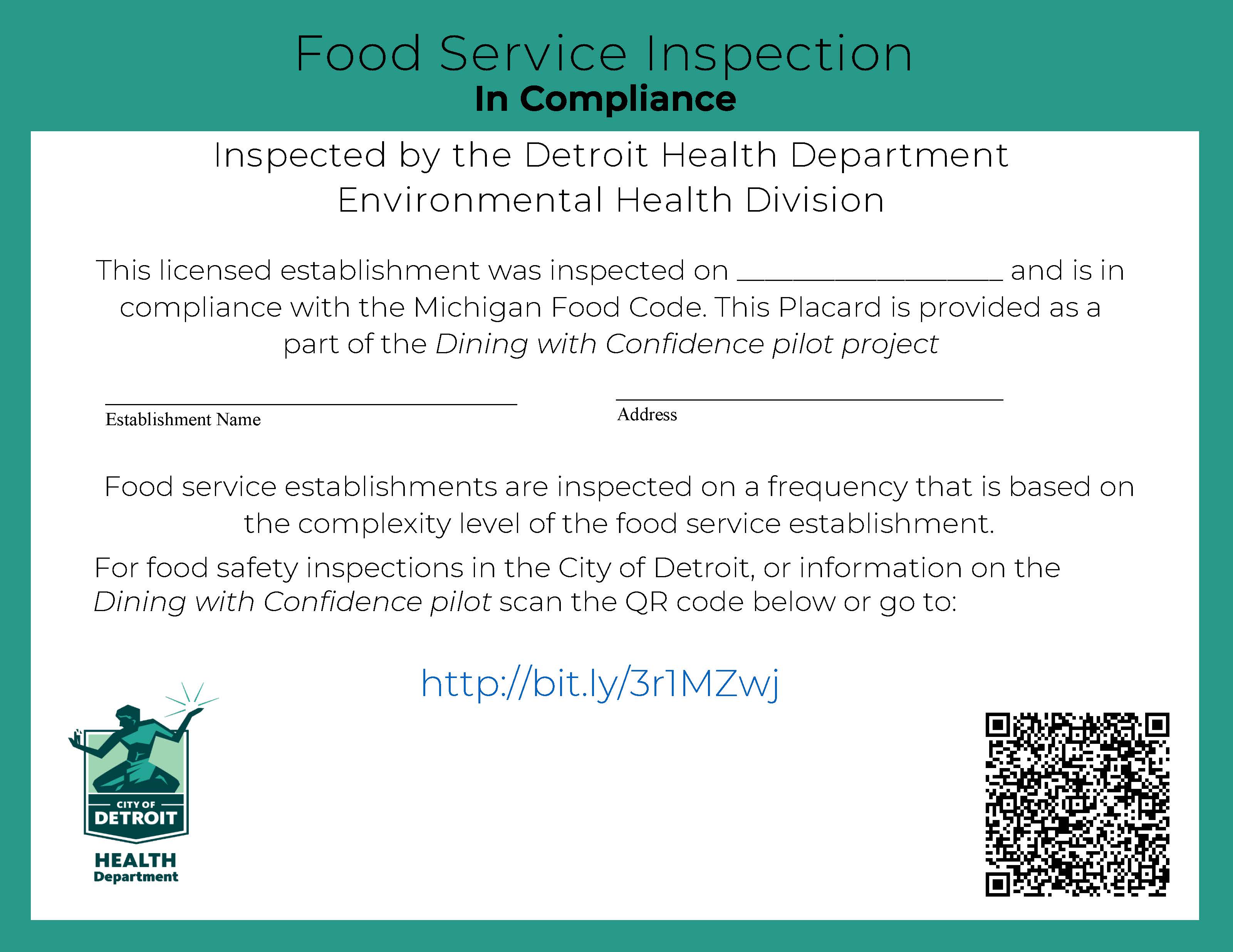 Dining with Confidence Pilot Project City of Detroit